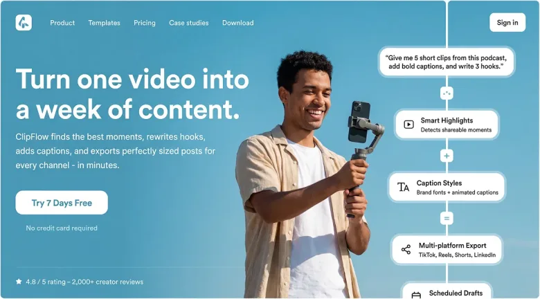The ClipFlow interface, redesigned around a clearer next step